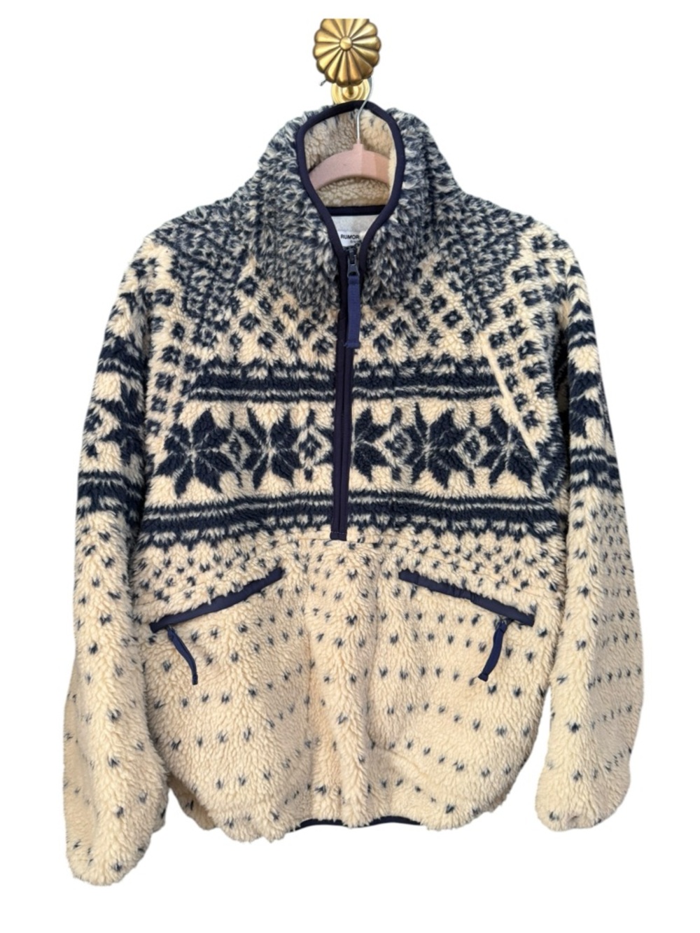 RUMORED Women’s Sun Valley Sherpa Color: Snowflake Size S/M Quarter Zip jacket - Picture 4 of 11